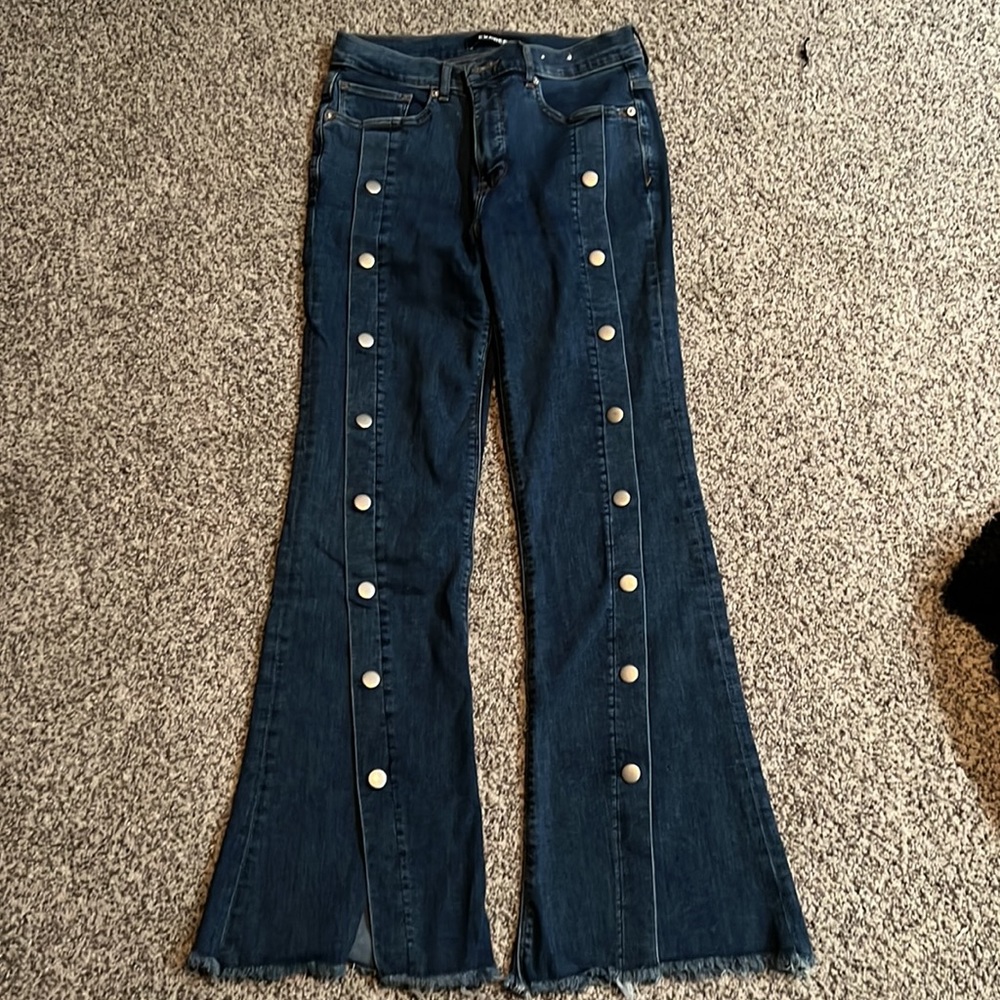 express button up flare jeans